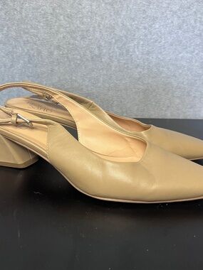 Franco Sarto Sling Back Pumps Beige Leather Women’s Size 8.5